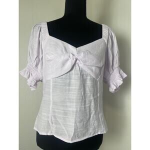 NWT Nine West Cottage Western Boho Puffed Sleeve Ruffles V-neck Top Lilac L